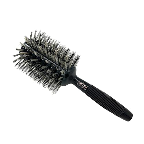 Phillips Brush Luxe Monster Vent 3 Professional Hair Brush (4” Diameter Barrel) – Black & Gold Vented Hairbrush with Nylon Reinforced Boar Hair Bristles, Ergonomic Rubber Grip