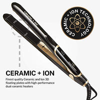 Olivia Garden Ceramic + Ion High Performance Professional Flat Iron, Dual voltage, 11 temperature settings, floating plates, with Heat Resistant Mat/Pouch, Black/Gold