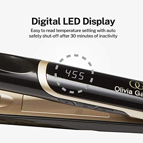 Olivia Garden Ceramic + Ion High Performance Professional Flat Iron, Dual voltage, 11 temperature settings, floating plates, with Heat Resistant Mat/Pouch, Black/Gold