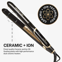 Olivia Garden Ceramic + Ion High Performance Professional Flat Iron, Dual voltage, 11 temperature settings, floating plates, with Heat Resistant Mat/Pouch, Black/Gold