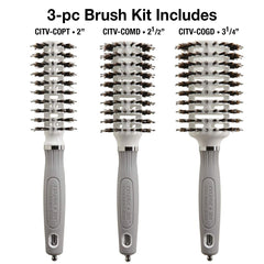 Olivia Garden Ceramic + Ion Turbo Vent Combo Hair Brush (ionic & 100% boar bristles) (3-piece kit: CITV-COPT, CITV-COMD, CITV-COGD)