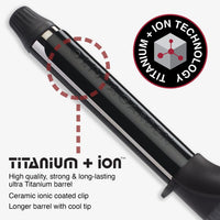 Olivia Garden Titanium + Ion High Performance Professional Curling Iron Dual Voltage with Heat Resistant Heat Mat/Pouch and 1 Limited Edition Detangling Brush