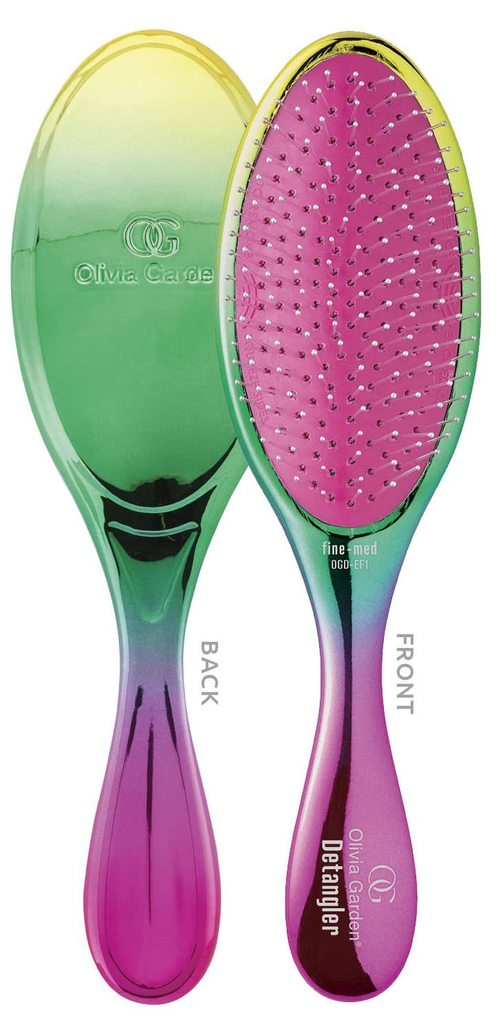 Olivia Garden OG Brush Detangler, removable cushion, scalp hugging shape massages the scalp, for wet or dry hair, for women, men and children, Fine to Medium hair, Black