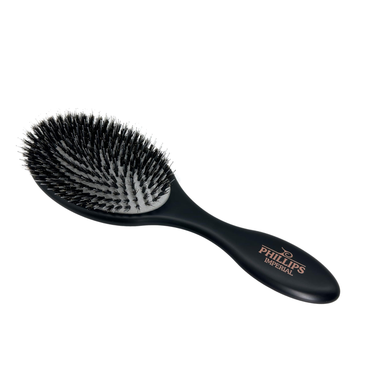 Phillips Brush Imperial Black Oval Cushion Boar Hair Bristles Reinforced by Nylon, Anti-Static Anti-Frizz