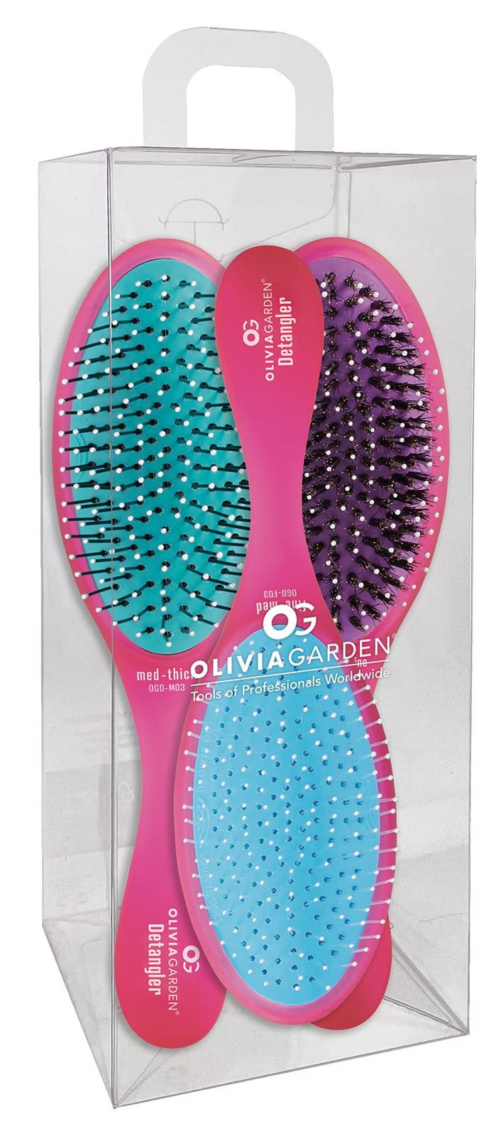 Olivia Garden OG Brush Detangler, removable cushion, scalp hugging shape massages the scalp, for wet or dry hair, for women, men and children, Fine to Medium hair, Black