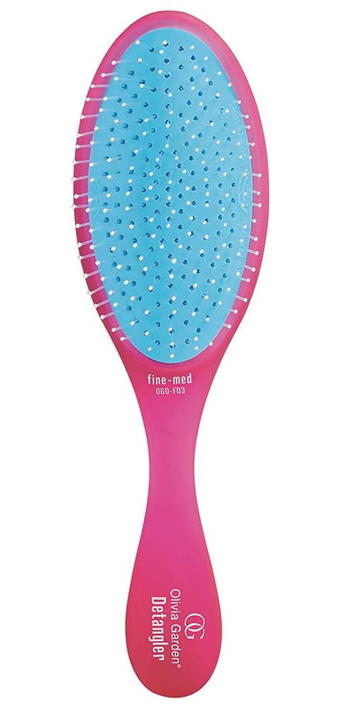 Olivia Garden OG Brush Detangler, removable cushion, scalp hugging shape massages the scalp, for wet or dry hair, for women, men and children, Fine to Medium hair, Black