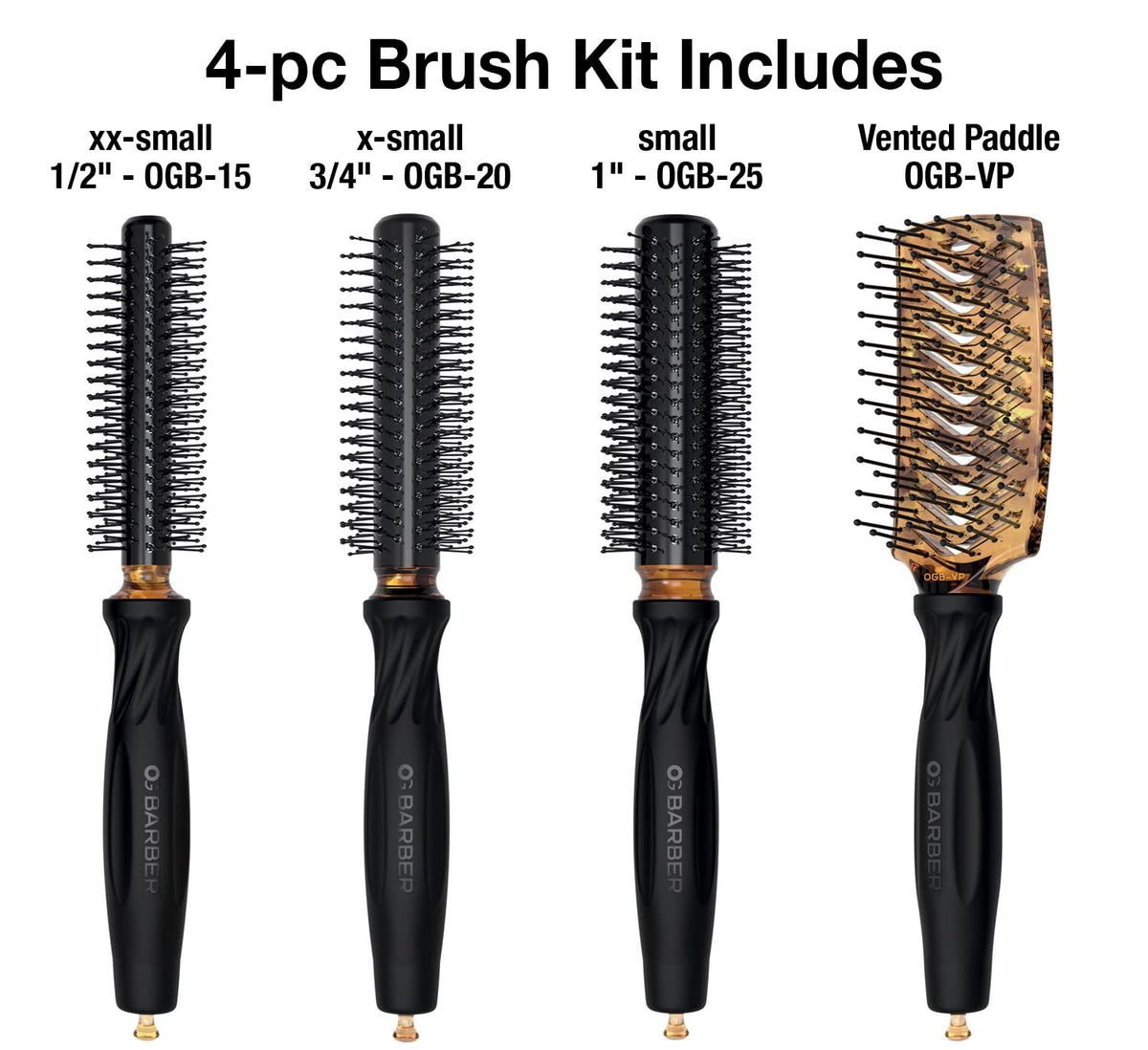 Olivia Garden OG Barber round brush with Ceramic Coated Barrel, quick drying and v-shaped bristles for easy styling on men hair, 1/2 inch