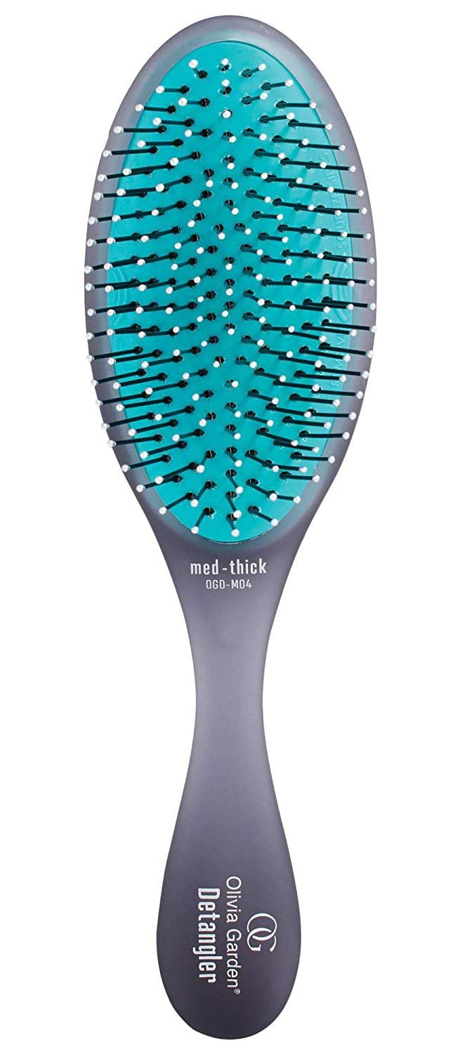 Olivia Garden OG Brush Detangler, removable cushion, scalp hugging shape massages the scalp, for wet or dry hair, for women, men and children, Fine to Medium hair, Black