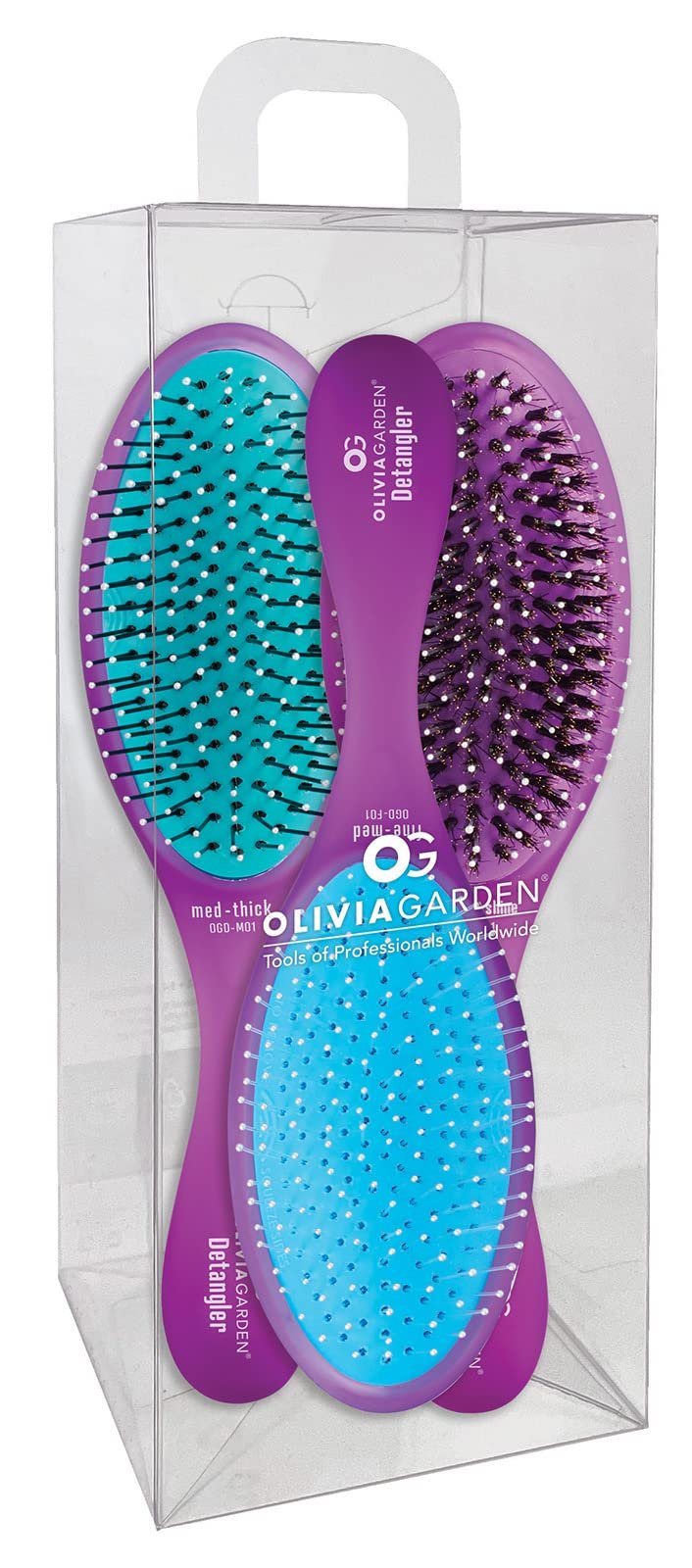 Olivia Garden OG Brush Detangler, removable cushion, scalp hugging shape massages the scalp, for wet or dry hair, for women, men and children, Fine to Medium hair, Black