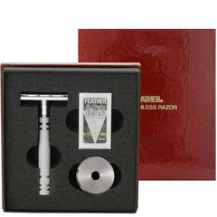 Jatai Feather Stainless Steel Double Edge Razor with Stainless Steel Stand, Extra Blades, & Gift Box