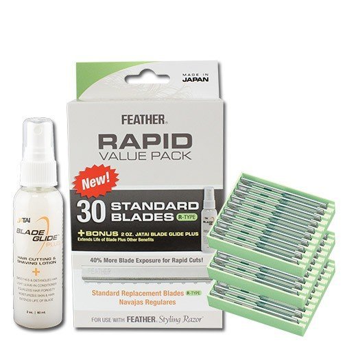 Jatai Feather Rapid Value Pack, 30 Standard Blades R-Type and Blade Glide 2oz.