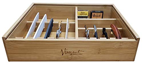 Master Case Bamboo Counter Top Barber Stylist Tool Organizer Tray For Straight Razors, Blades, and Combs
